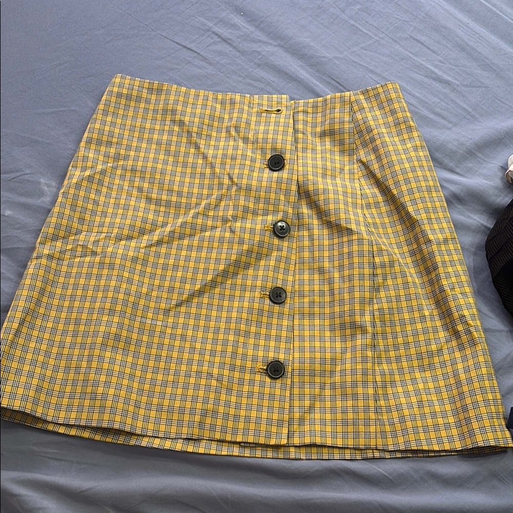 Yellow Plaid Button-Up Skirt